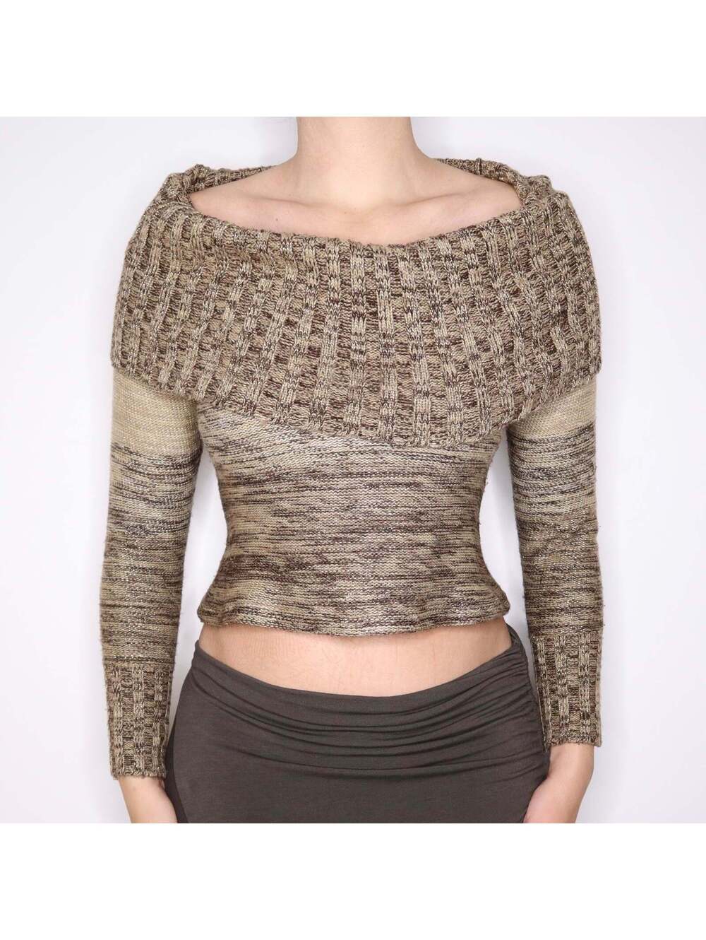 Y2K Italian Brand Brown Shimmery Boat Neck Sweater (S)